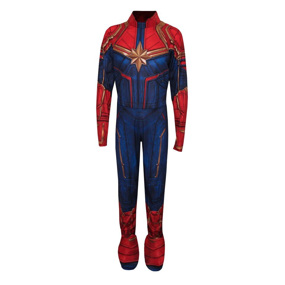 image 1 of Captain Marvel Girls Costume - Blue/Red/Gold - L L