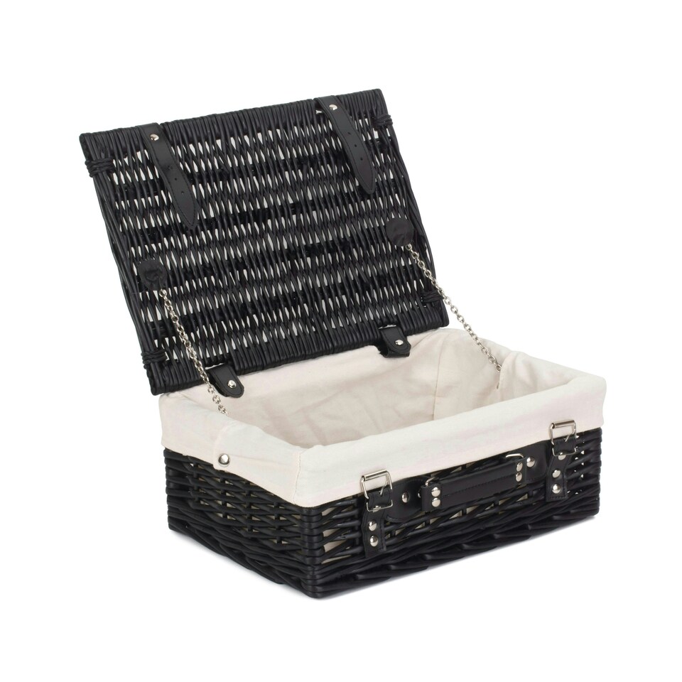 image 1 of 36cm Empty Willow Wicker Picnic Basket with Lining | White | White | One Size