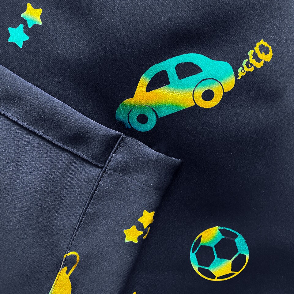 image 1 of Enhanced Living Infinity Room Darkening Thermal Blue Metallic Print Kid's Eyelet Curtains (PAIR) 46 x 54 inch (117x137cm)