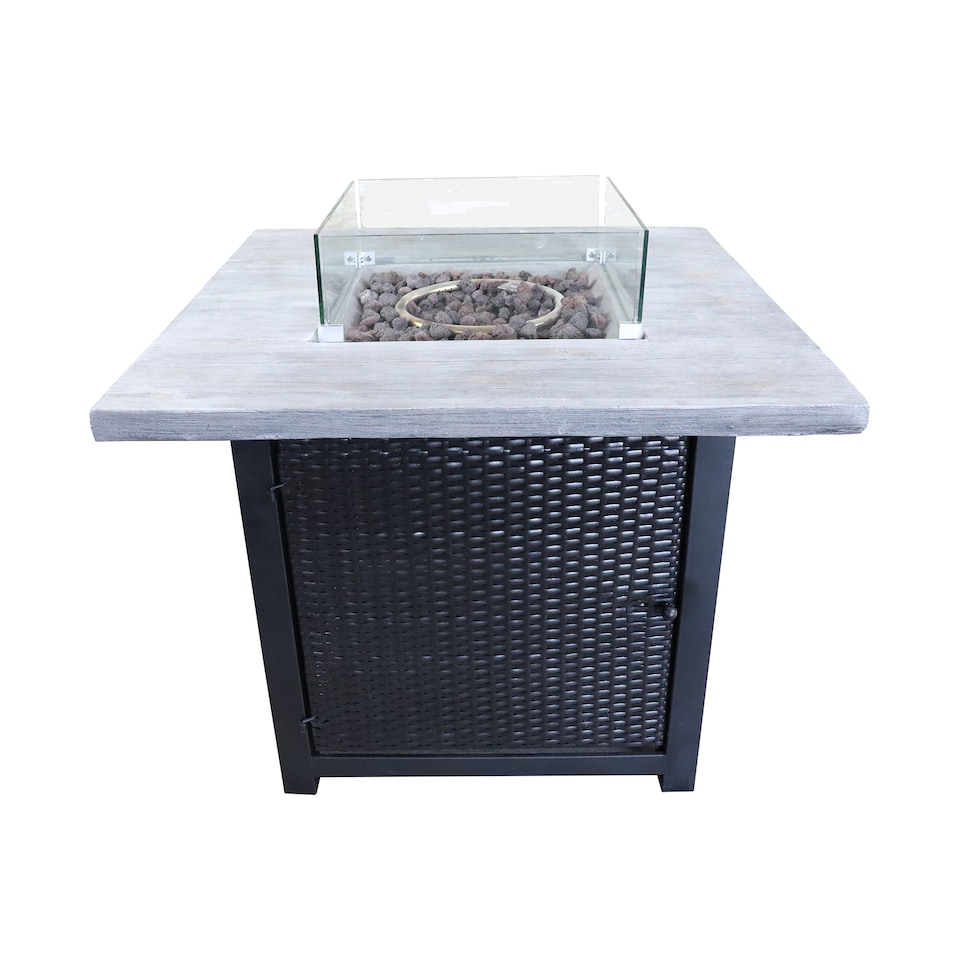 image 1 of Teamson 86cm Outdoor Gas Fire Pit Table with Glass Wind Guard & Lava Rocks