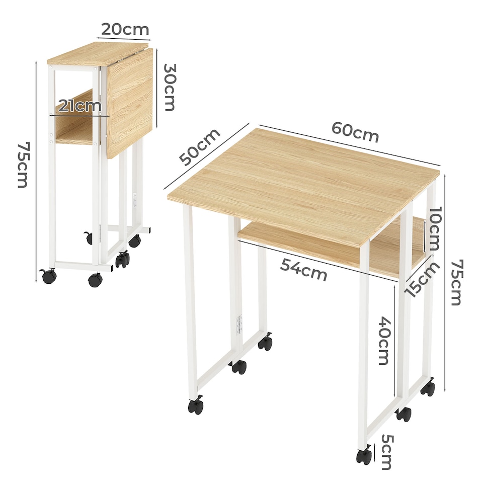 image 1 of Levede Foldable Computer Desk Folding Table with Shelf Wheels for Small Space