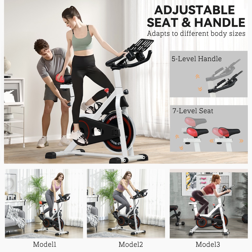 image 1 of HOMCOM 8kg Flywheel Exercise Bike with Adjustable Height, Resistance, White