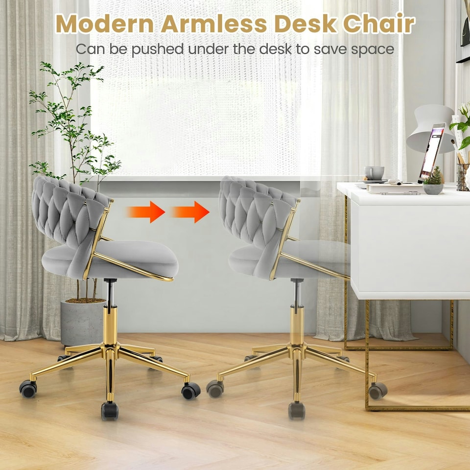 image 1 of COSTWAY 2Pcs Swivel Home Office Desk Chair Adjustable | Grey