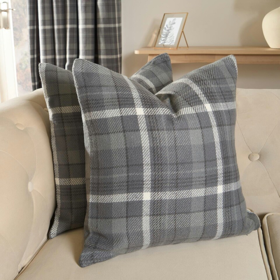 image 1 of OHS 4 x Winsford Woven Check Printed Cushion Covers, 45x45cm - Charcoal