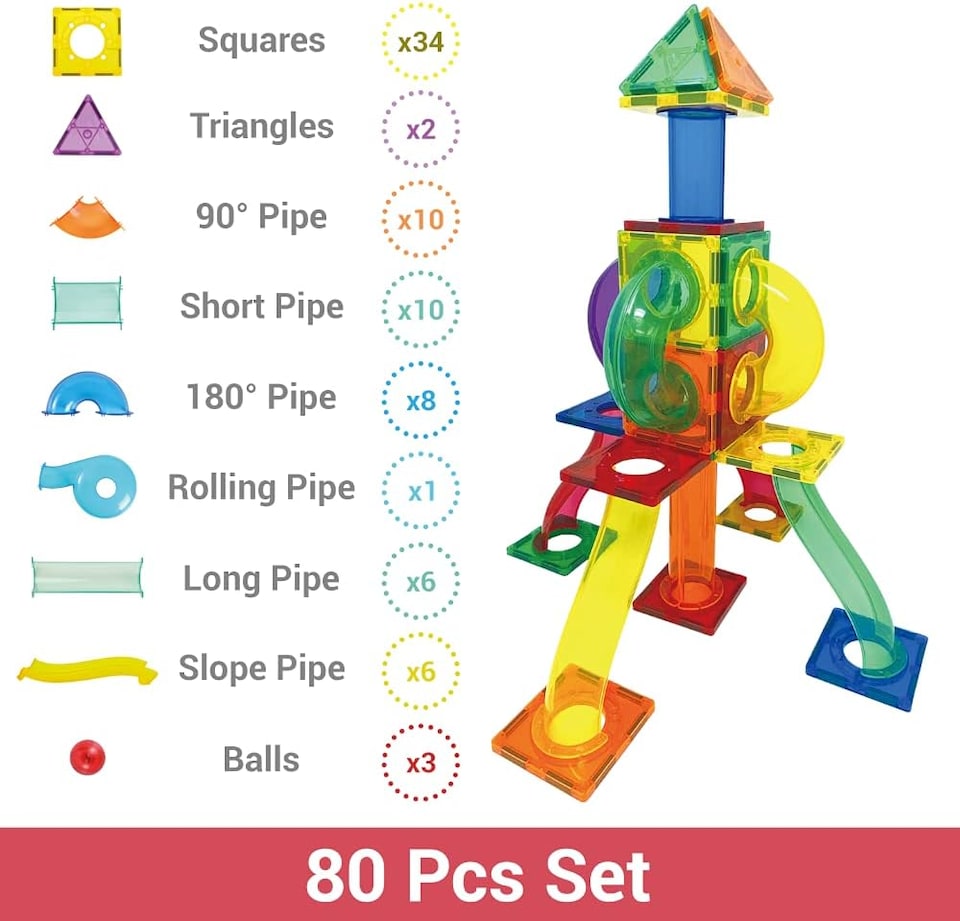 image 1 of Desire Deluxe Marble Run Ball Magnetic Building Blocks Kids Montessori Toys – Construction Tiles for Boys & Girls 3–8-Year-Old – Great Birthday