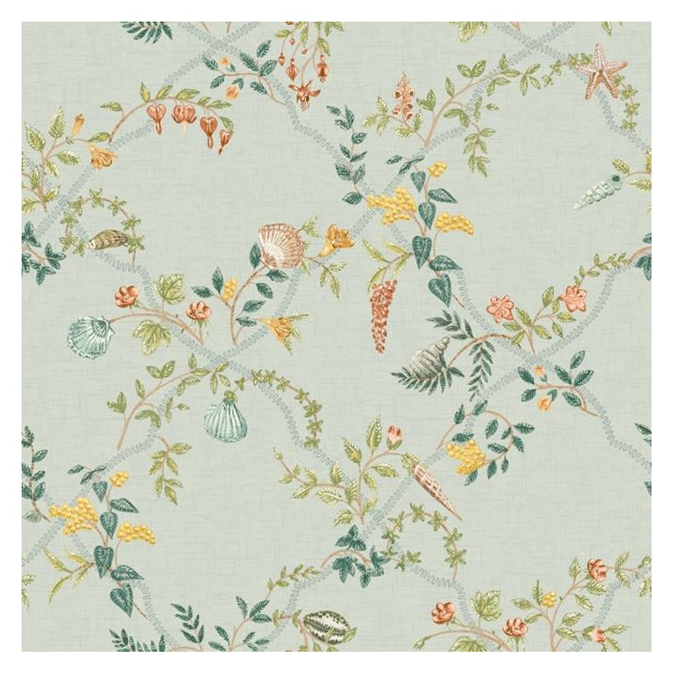 image 1 of Holden Decor Odyssey Trellis Shell Wallpaper | Blue | Duck Egg Blue/Multicoloured | 1