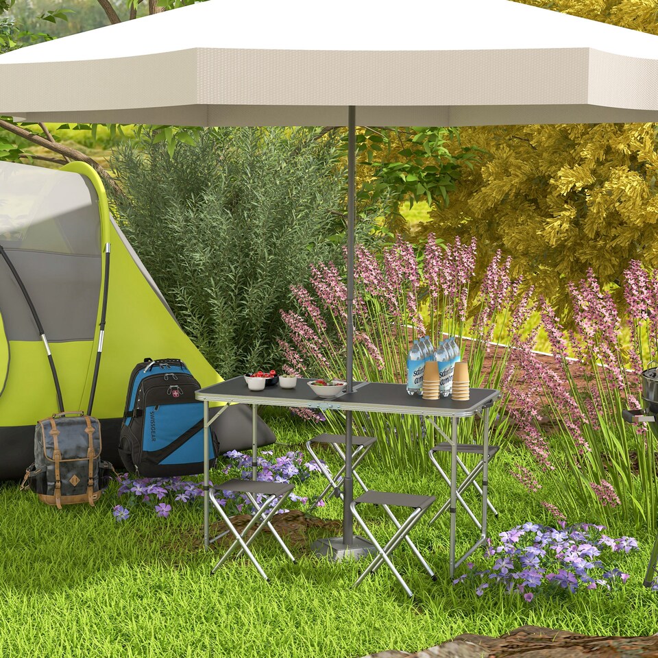image 1 of Outsunny Camping Table and Chairs Outdoor Indoor Use for BBQ Picnic Garden | Black | Black | 1