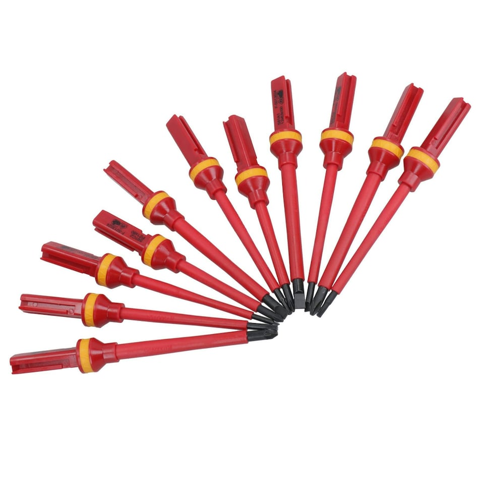 image 1 of VDE Insulated Screwdrivers Flat Pozi Phillips Torx Interchangeable Heads 13pc