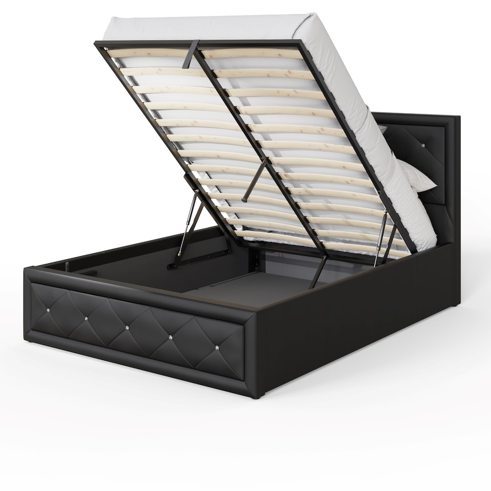 image 1 of Hollywood Ottoman Storage Bed Double Black | Black | Black