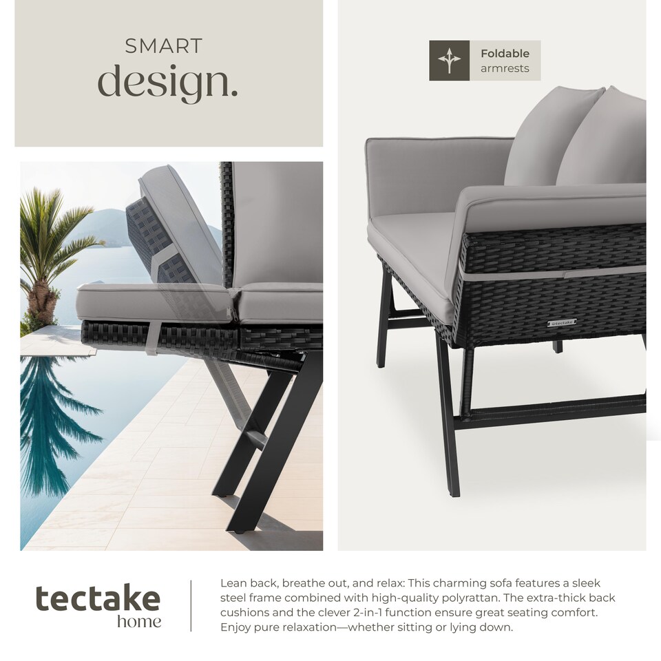 image 1 of Garden Sofa Sintra - multi-functional, UV and weather resistant | Black | light grey/black | 61 x 157 x 89 cm | 1