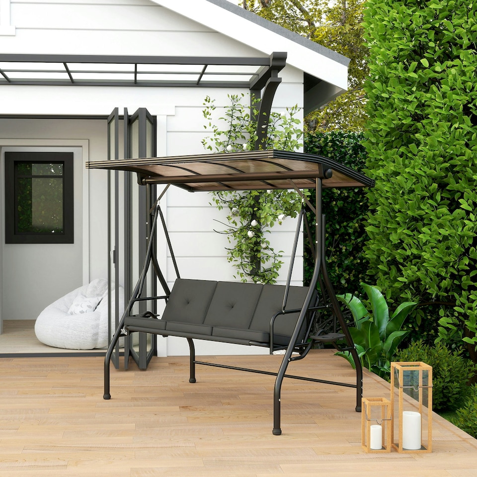 image 1 of Outsunny 3 Seater Garden Swing Seat Bed, Convertible Swing Chair Black | Black