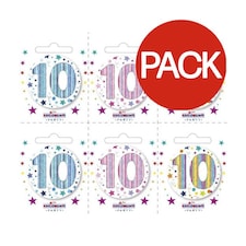 Kaleidoscope Stripe 10th Birthday Badge Set (Pack of 6) - White/Multicoloured - S