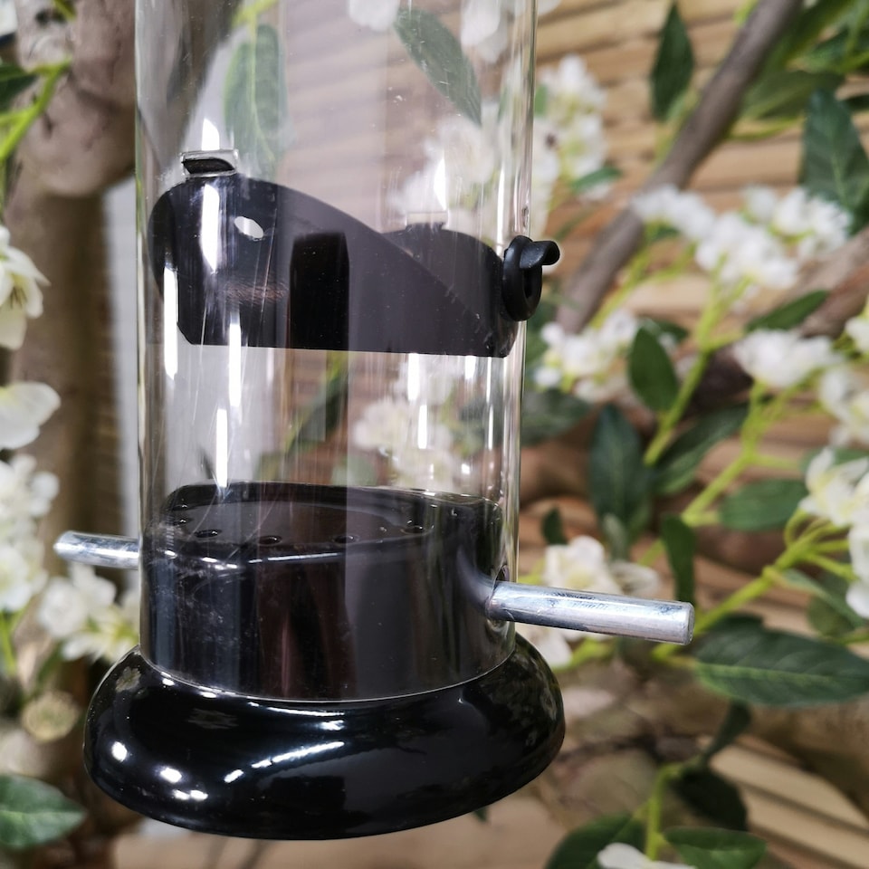 image 1 of Heavy Duty Flick and Click Garden Wild Bird Hanging Black Metal Nyjer Feeder