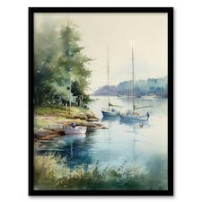 Sailboat Watercolour Study River Thames 1967 Black Framed Wall Art Print A4