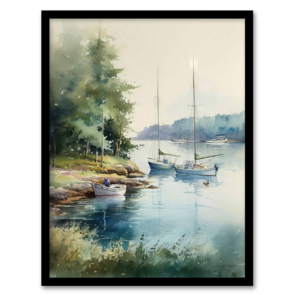 image 1 of Sailboat Watercolour Study River Thames 1967 Black Framed Wall Art Print A4