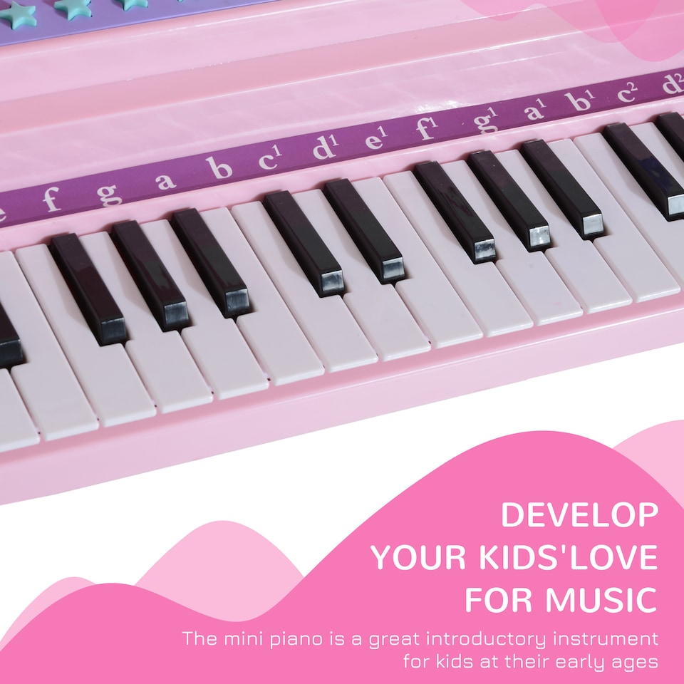 image 1 of HOMCOM 37 Key Musical Mini Piano Electrionic Keyboard Microphone Stool Pink | Pink