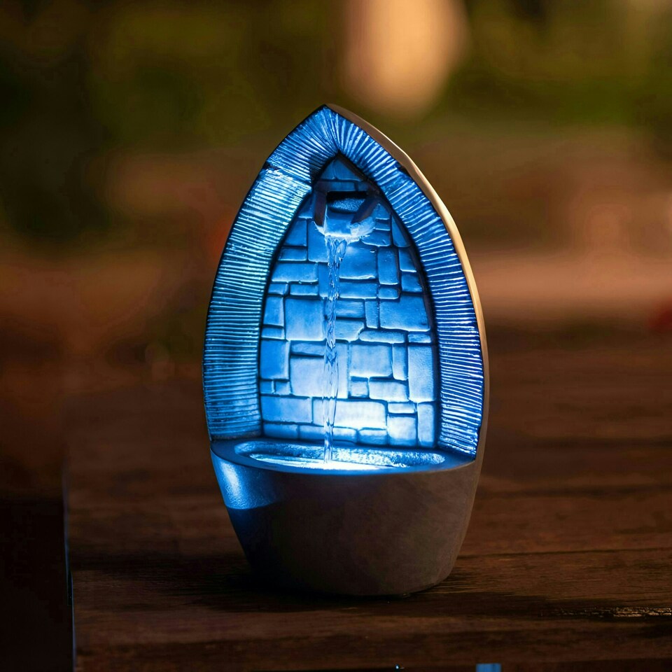 image 1 of Primrose Tabletop Gothic Arch Water Feature Cascade Fountain with Lights 36cm
