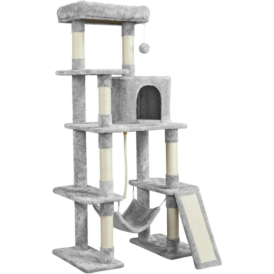 image 1 of Yaheetech Large Cat Tower with Hammock Scratching Posts Light Grey