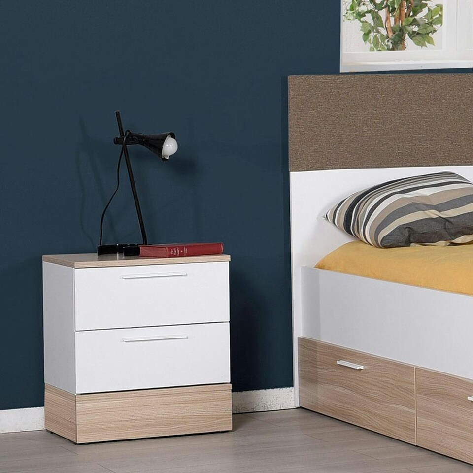 image 1 of Adore Teen White & Oak 2 Drawer Bedside Table Nightstand