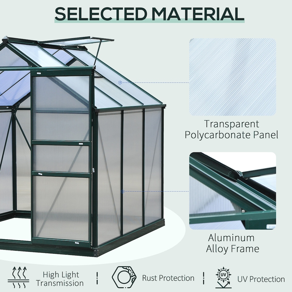 image 1 of Outsunny 6x6ft Walk-In Polycarbonate Greenhouse Plant Grow Galvanized