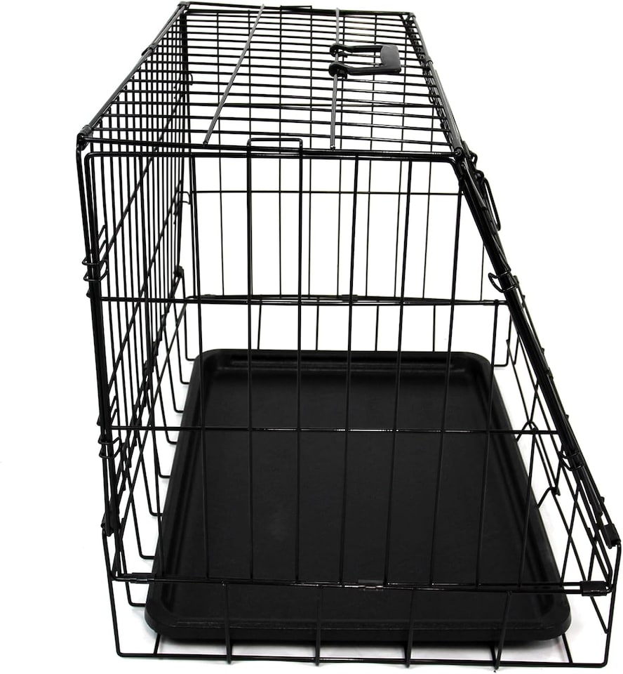 image 1 of Actiaspet - Black Metal Sloping Dog Crate (24 inch) | Car Boot Pet Cage with Removable Tray