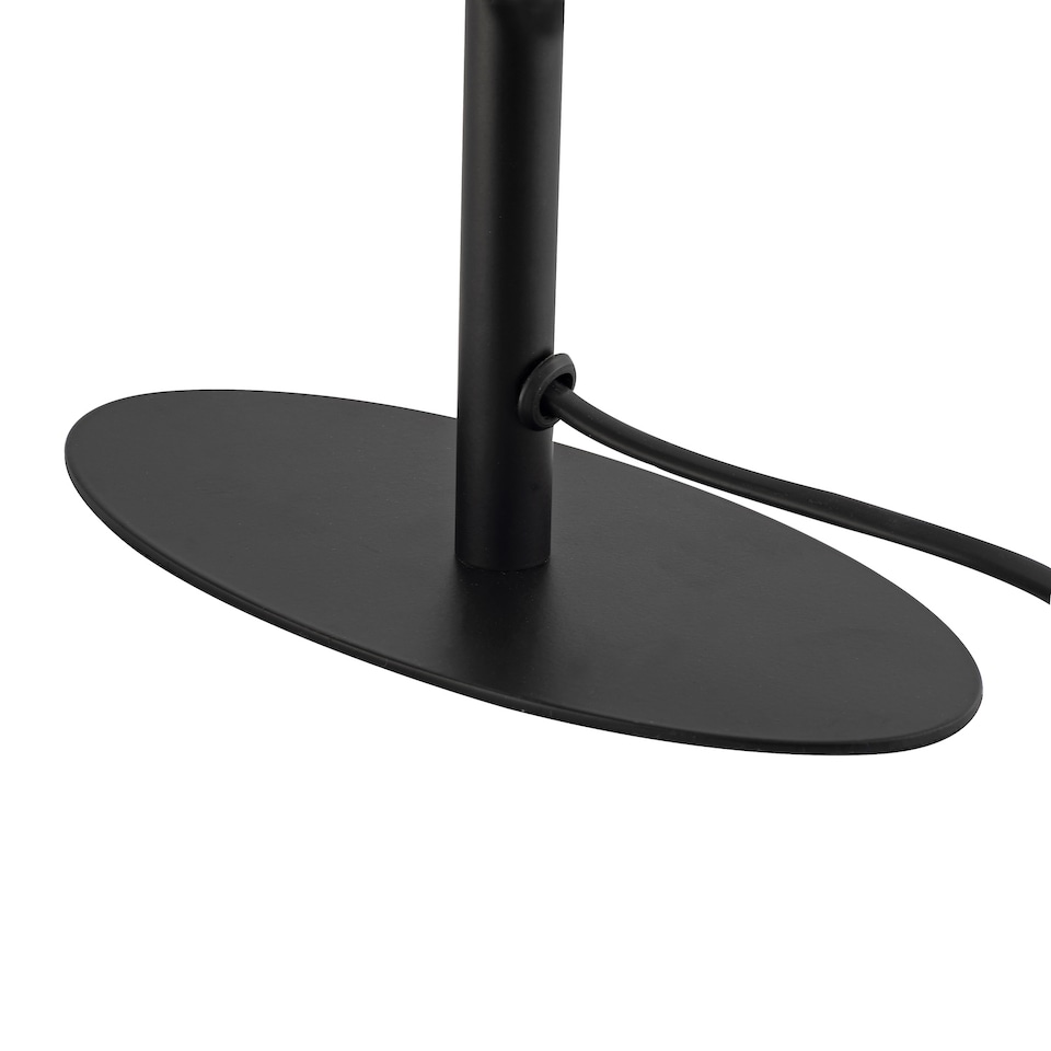image 1 of Modern Designer Oval Table Lamp in Matte Black with Off-White Fabric Shade | Black