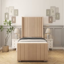 Sloomy Hargrave Pebble Plush Bed Frame With 50" Upholstered Wingback Headboard 2'6 Small Single
