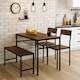 image 2 of 4 Pcs Set Dining Room Table Metal Frame with 2 Matching Chairs and Bench Kitchen | Multi | Rustic Brown