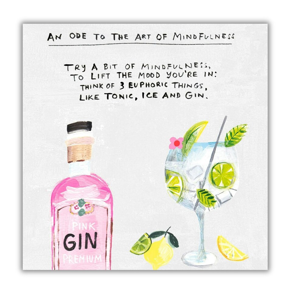 Gin Birthday Card, Birthday Card For Her, Friend Birthday Card, Mindfullness Three Things Tonic, Ice & Gin Birthday Card for Female, Multi-Colour