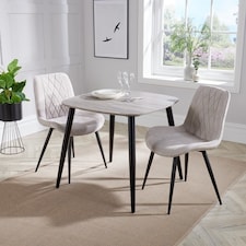 Aspen Tapered Legs Square Dining Table with 2 Diamond Stitch Dining Chairs - Grey Oak/Black/Natural - Flat Packed Grey