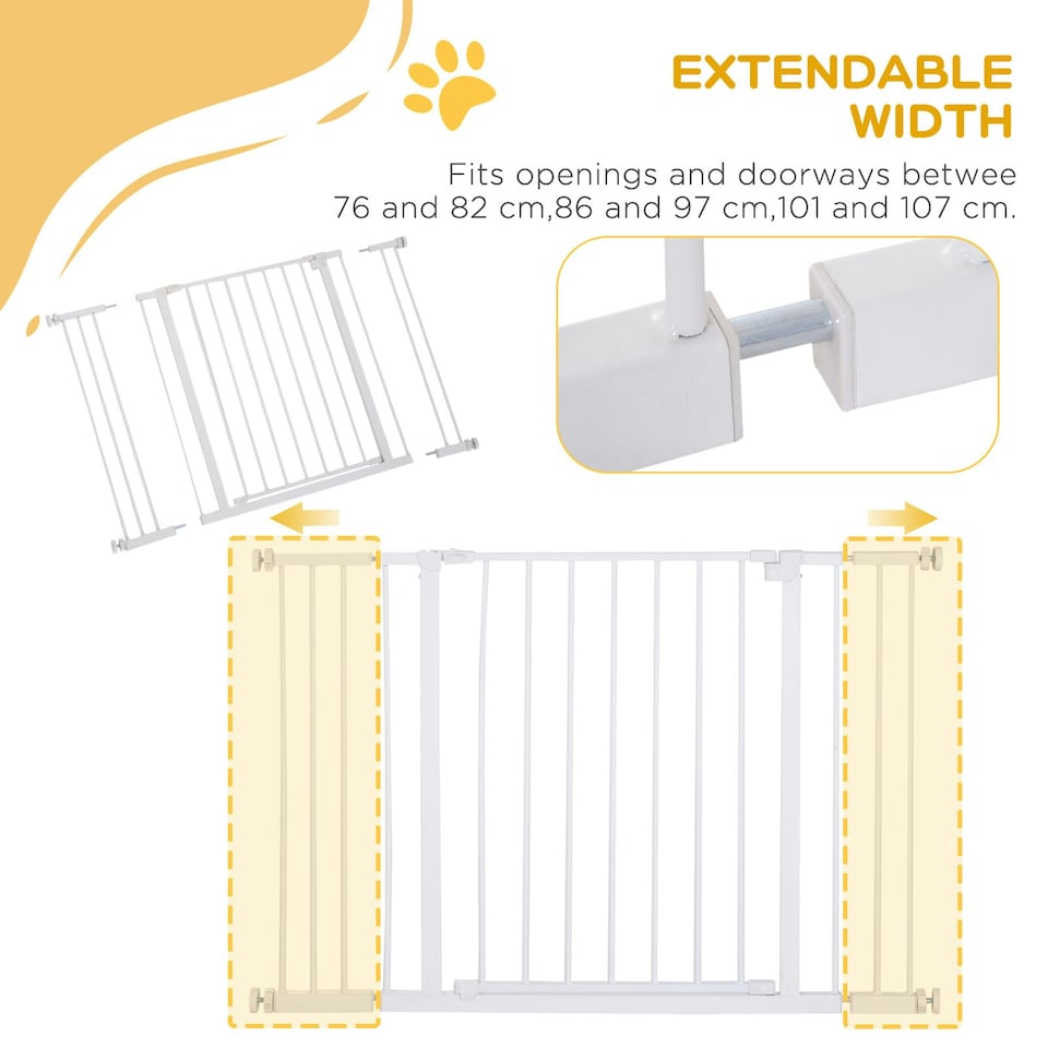 image 1 of PawHut Pressure Fitted Pet Dog Safety Gate Metal Fence 76 cm Tall, White