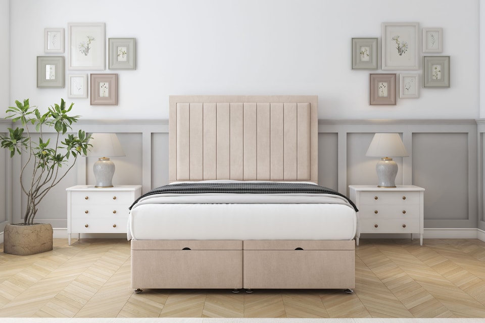 image 1 of Sloomy Pemberton Sand Naples Ottoman Bed Base With 54" Floor Standing Headboard 5' King | Cream | Sand | King | 1
