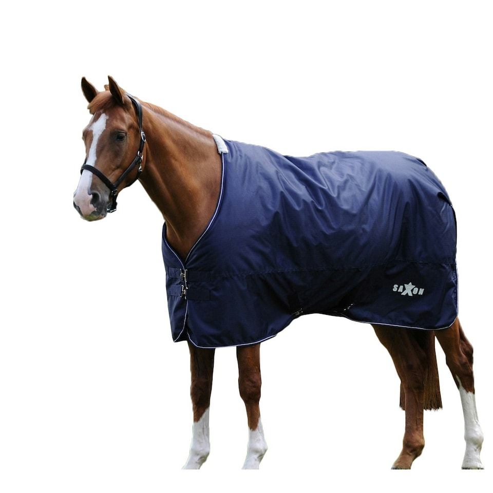 Saxon Defiant Standard-Neck Plaid Lightweight Horse Turnout Rug - Navy - 7´