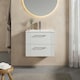 image 2 of Retro 2 Drawer Wall Hung Vanity Unit with Minimalist 1 Tap Hole Ceramic Basin - 600mm - Satin White - Balterley White