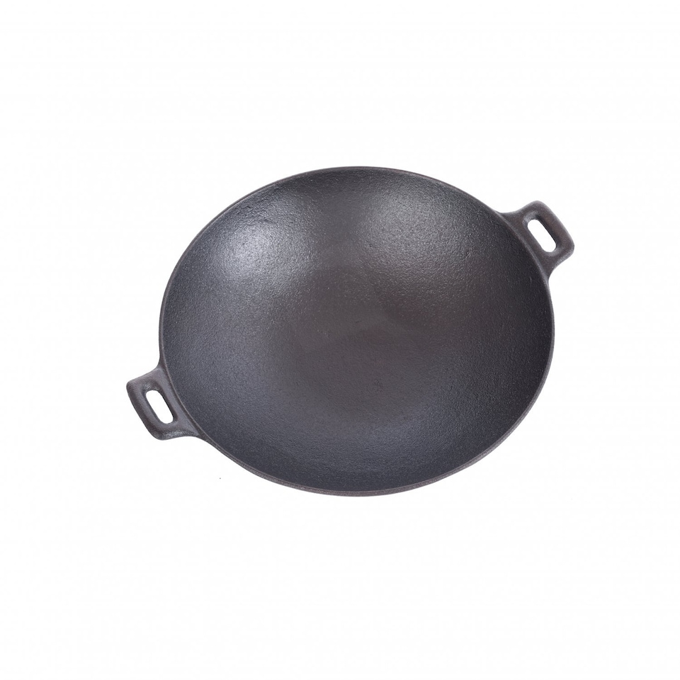 image 1 of 30cm Cast Iron Non Stick Wok Skillet Frying Cooking Pan