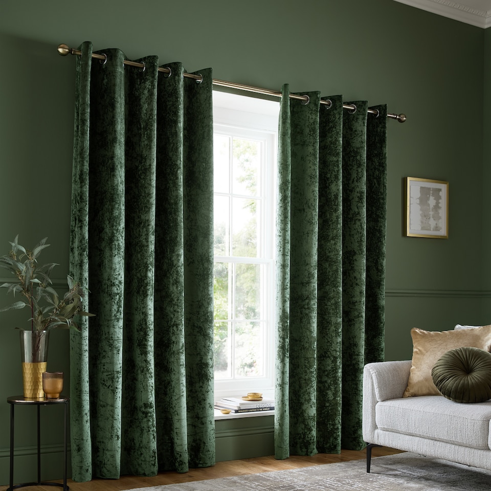 image 1 of Catherine Lansfield Crushed Velvet Lined Eyelet Curtains