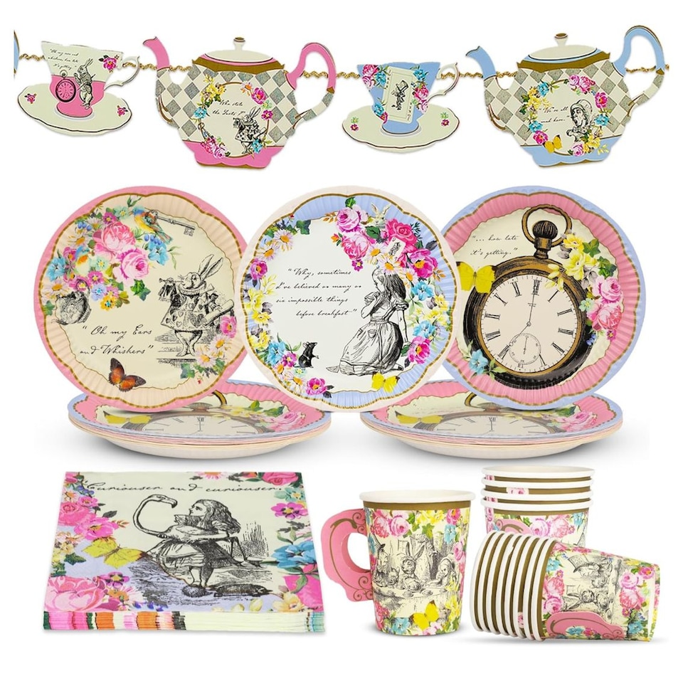 image 1 of Talking Tables Alice Wonderland Tea Party Tableware Set - 16 Pack