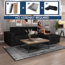 Modern L Shaped Corner Sofa with Chaise Deep Seating Detachable Headrest Cushions No Assembly Living Room Sofa