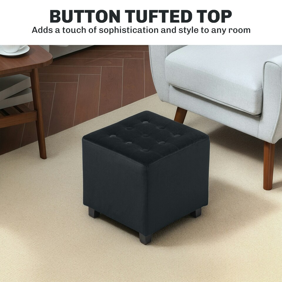 image 1 of HOMCOM Square Footstool Small Ottoman with Wood Legs for Bedroom | Grey | Dark Grey | One size | 1