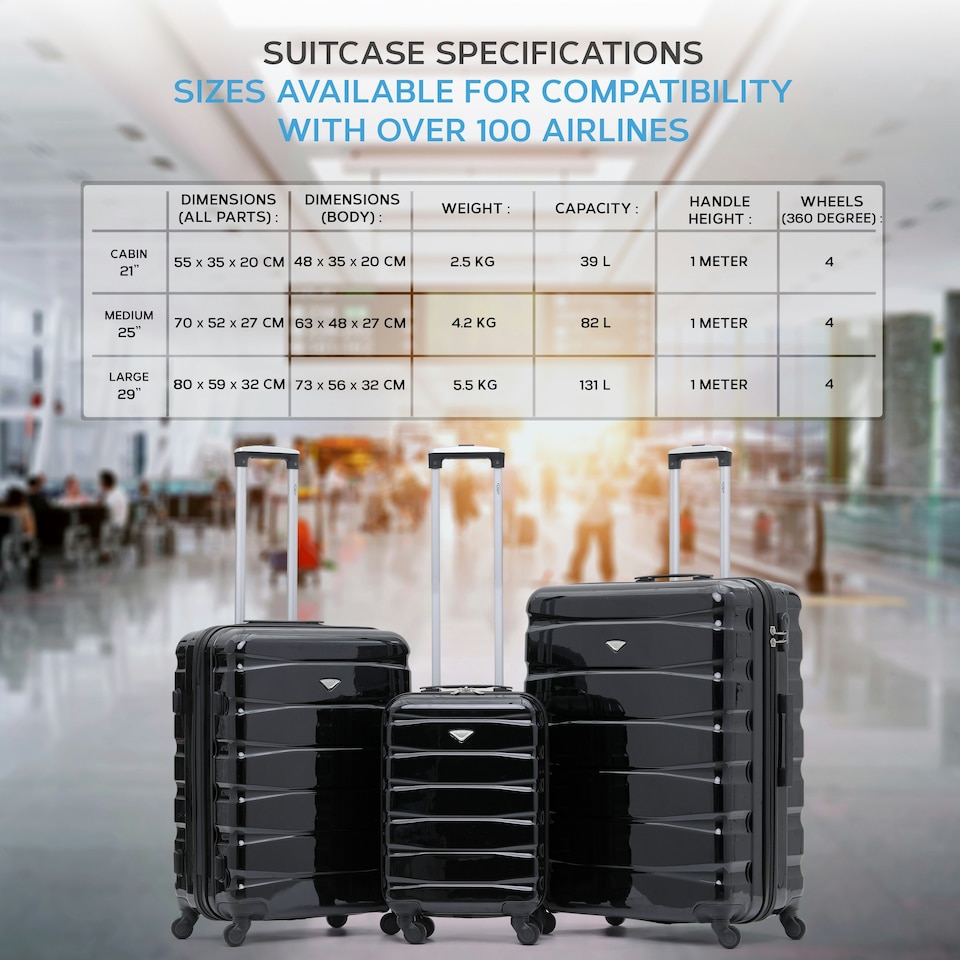 image 1 of Flight Knight 29" Extra Large Suitcase – 20kg Capacity Hard Shell Check-In Luggage with 4 Wheels  100+ Airlines Approved: Ryanair, EasyJet, Jet2, Wizz Air, BA | Black | Black Gloss | Large