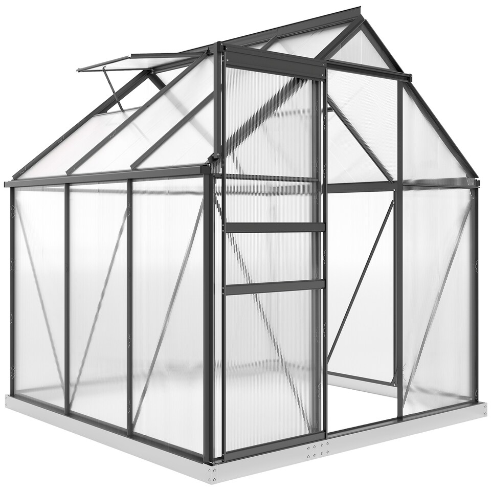 image 1 of Outsunny Polycarbonate Walk-in Garden Greenhouse w/ Sliding Door Grey | Grey | Grey, Clear | 1