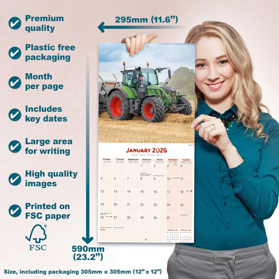 image 1 of Tractors 2026 Calendar | Square Wall Calendar | Transport, Farm Gift | Plastic Free Packaging | by Avonside Publishing