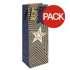 Eurowrap Stars Kraft Bottle Bag (Pack of 6) - Blue/Brown - One Size