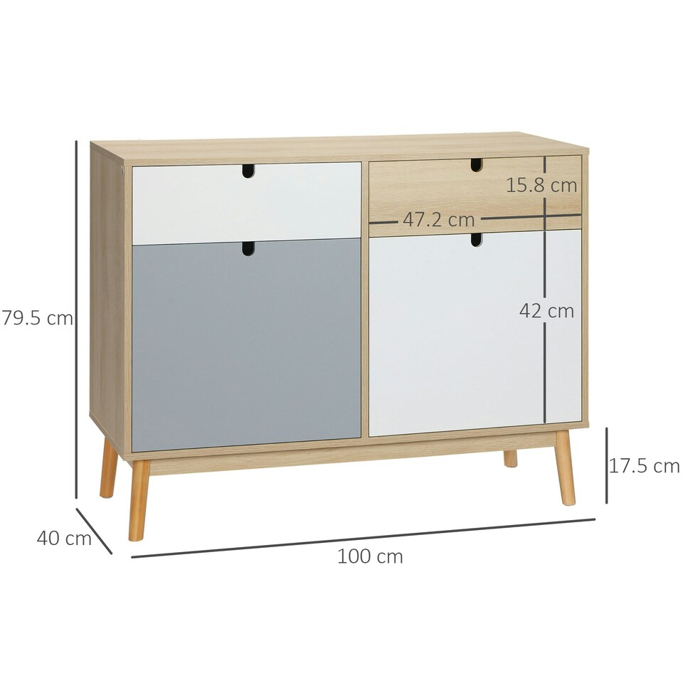 image 1 of HOMCOM Sideboard Storage Cabinet Kitchen Cupboard with Drawers for Bedroom