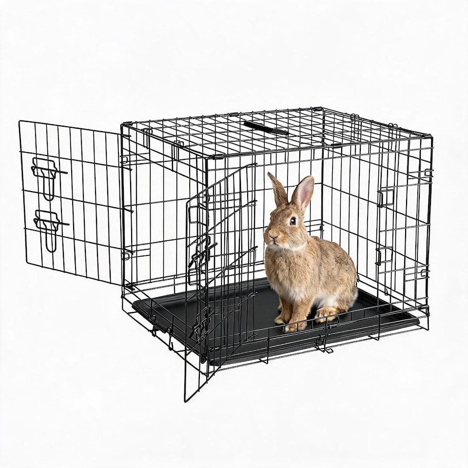 image 1 of London Boutique Folding Rabbit Cage, Portable Small Pet Carrier with Slide Out Tray, 66 x 44 x 49 cm