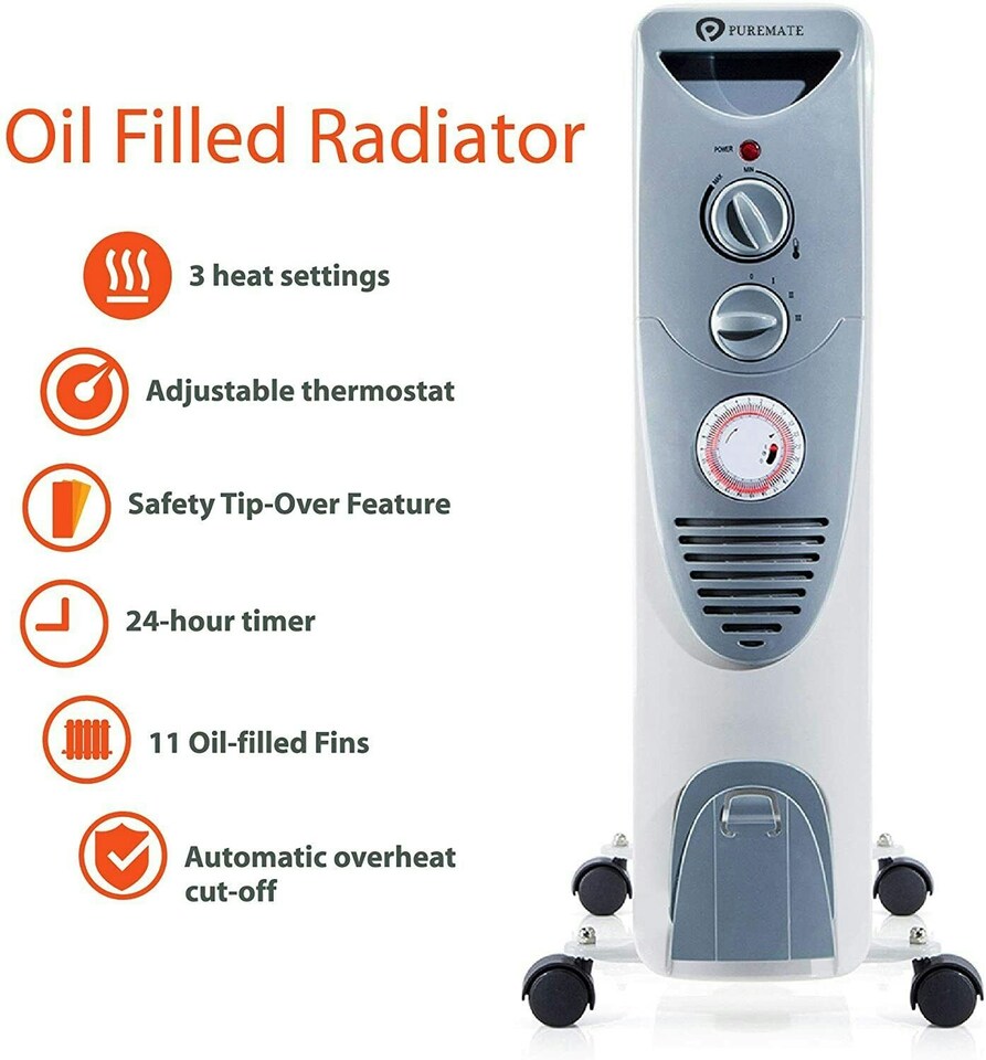 image 1 of PureMate 2500W Oil Filled Radiator With 11 Fins Heating