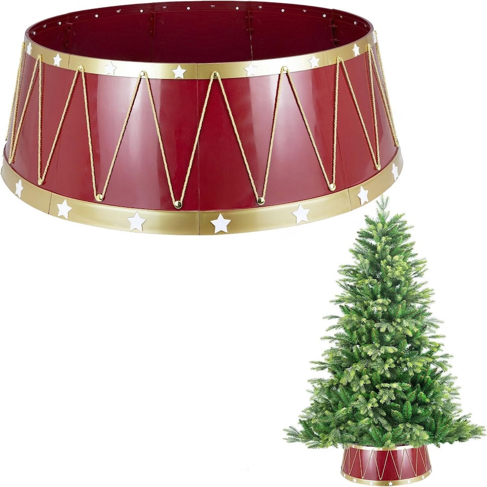 image 1 of 25.6 to 28.4 Inch Drum Christmas Tree Collar Foldable Base Cover for a Neat Festive Finish