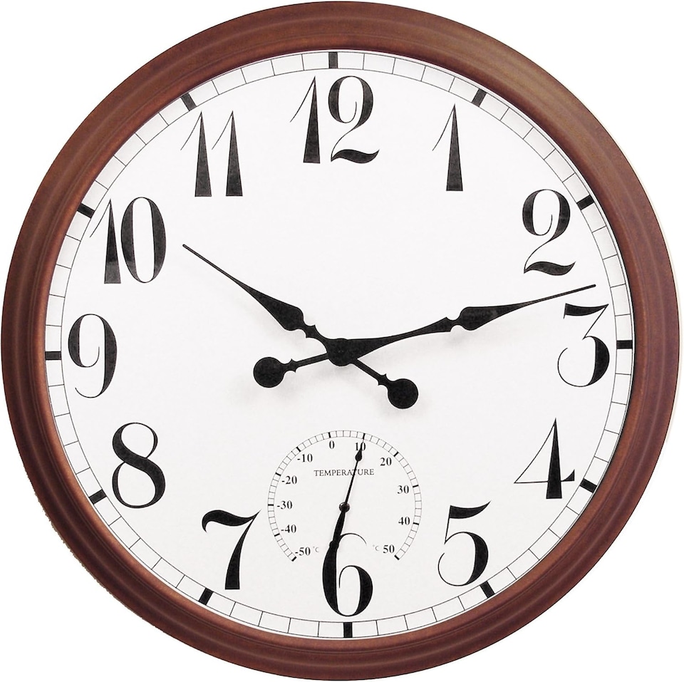 image 1 of Outdoor Garden Clock With Thermometer and Metal Casing Brown Big Time  90cm