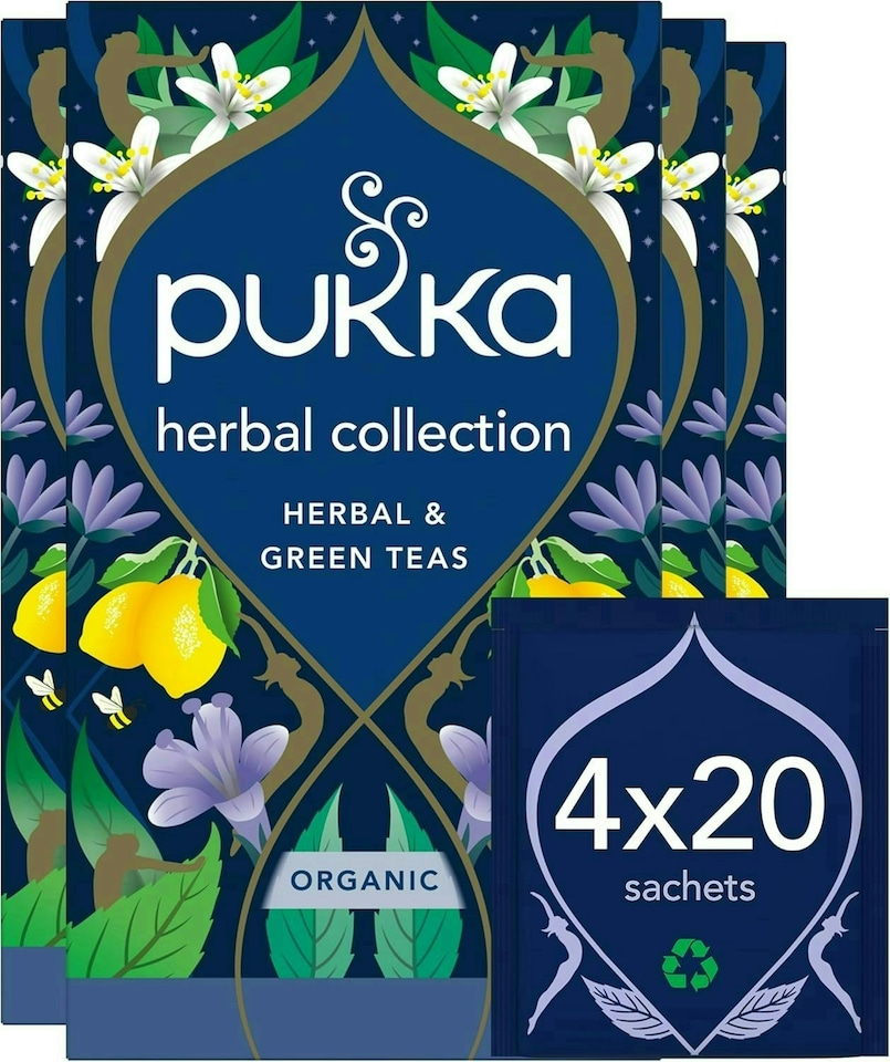 image 1 of Pukka Herbs Organic Herbal Tea, Herbal Collection, 4 Packs, 80 Teabags | Blue | 4