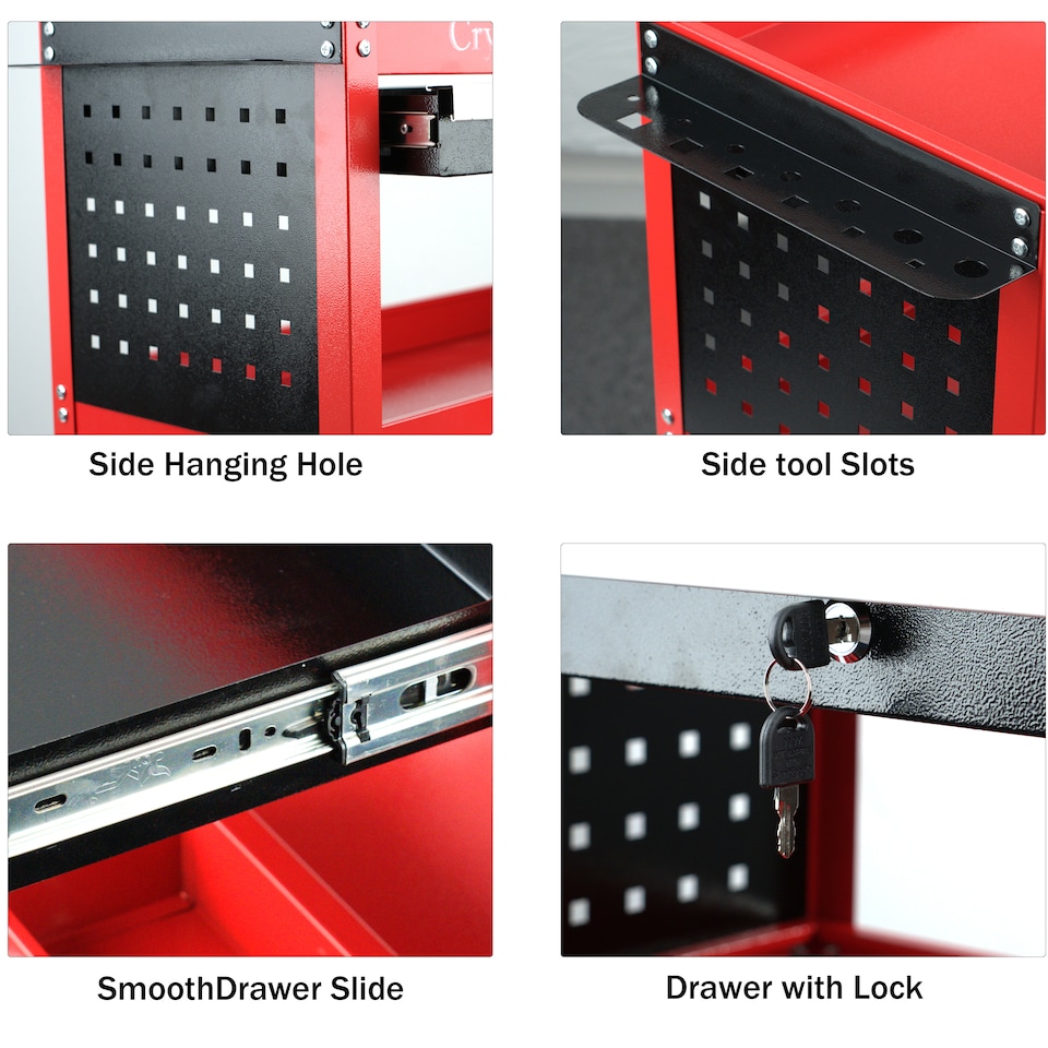 image 1 of 3-Tier Heavy Duty Tool Trolley Cart with Drawer Roller Cabinet for Garage & Workshop